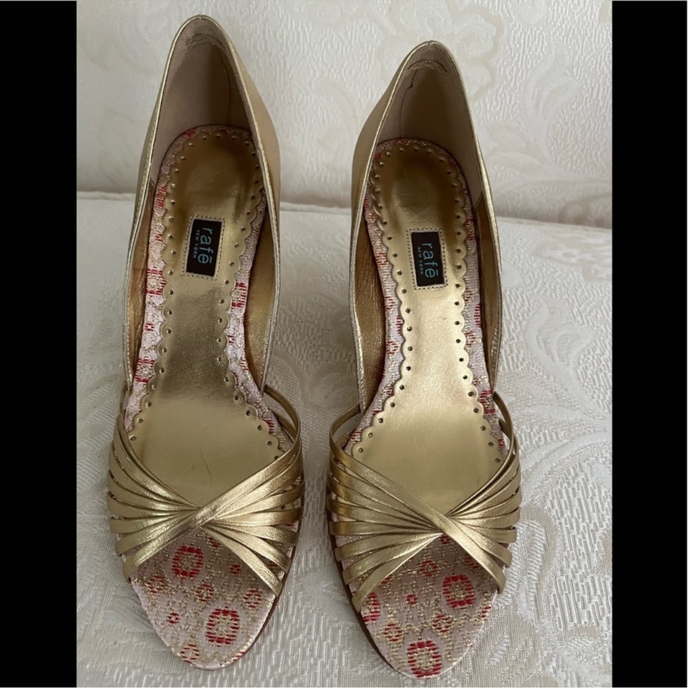Rafe Lindsay Gold metallic leather wedge shoes made in Italy Vintage Size 38/7